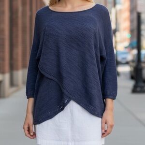 Anthropologie Moth Crossover Pointelle Sweater Navy SZ S